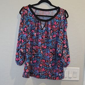 Floral Women's Top - Black, Pink, Blue